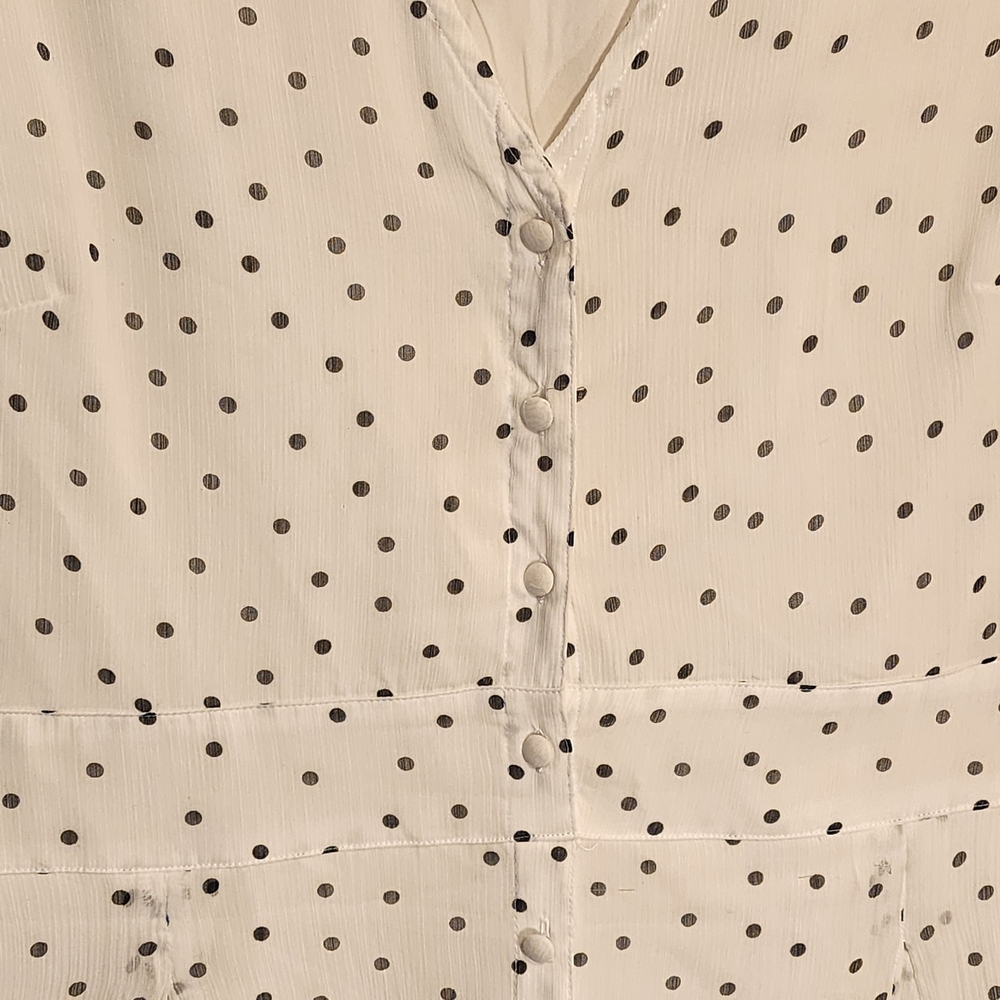 White Polka Dot Mini Dress Button Up Light And Airy Lanacore - Picture 3 of 9